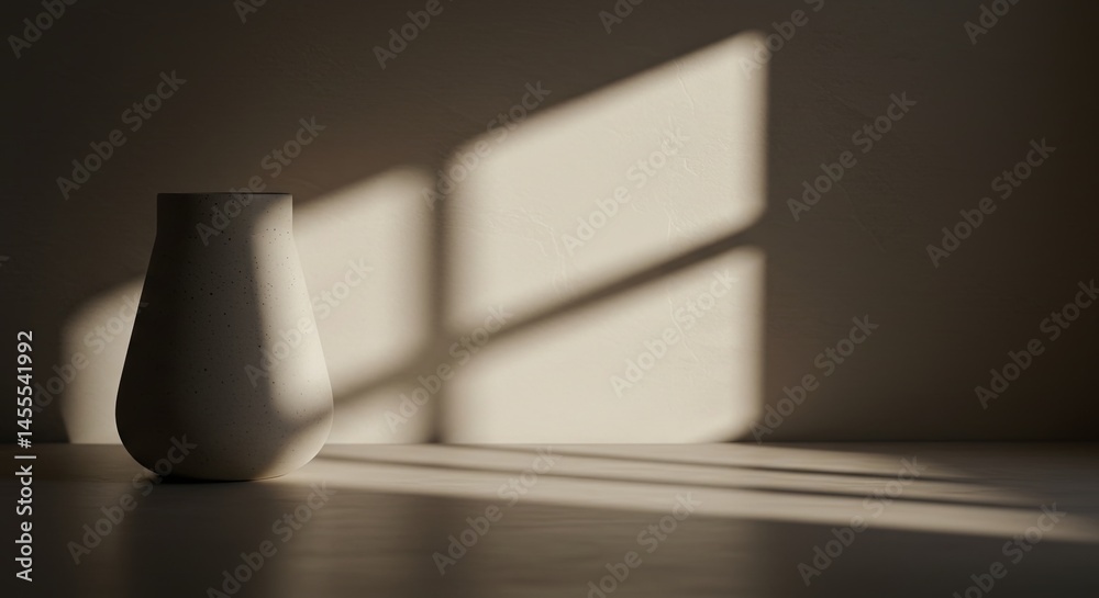 Aufkleber a white vase sits on a table in front of a window, casting a shadow on the floor