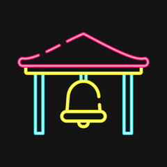 Icon bell. Buddhism and vesak elements. Icon in neon style.