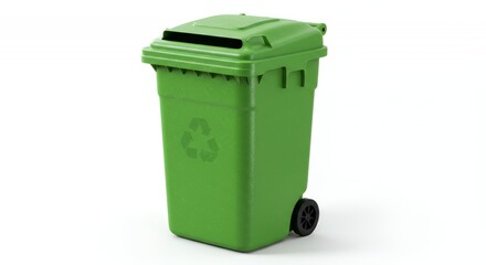 Realistic Green Recycling Bin Isolated on White Background for Sustainable Waste Management and Environmental Awareness Earth Day