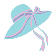 summer Sun Hat with Pink and Purple Ribbon Bow Illustration editable vector