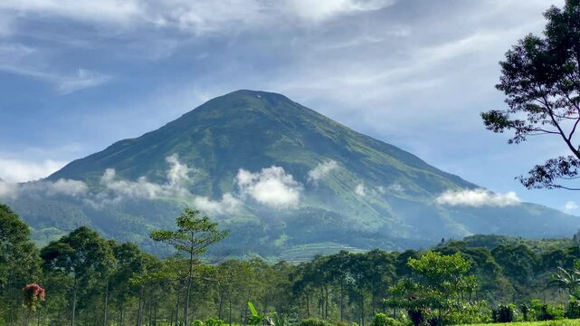 view of mount Sindoro with a few clouds