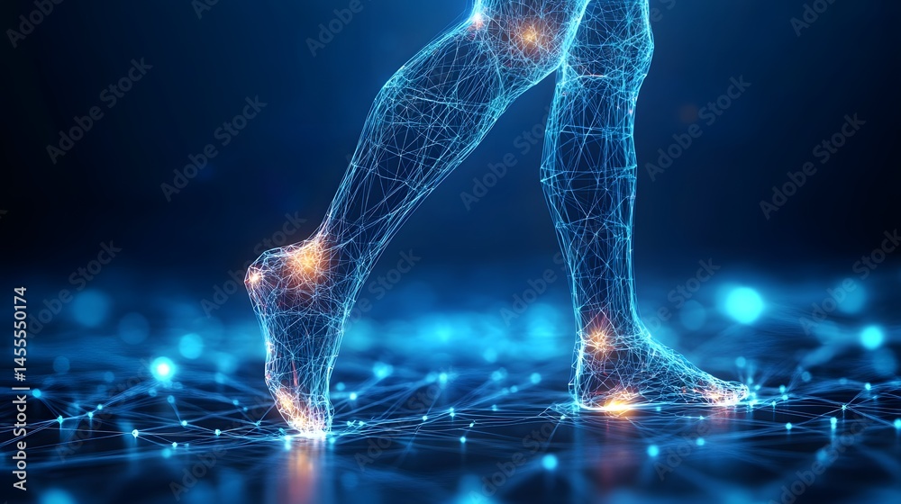 Poster digital legs stride in a futuristic realm. high-tech biomechanics meet sleek design, highlighting mo