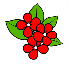 Simple Red Flowers with Green Leaves Illustration