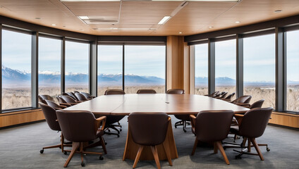 Fototapeta premium Office conference room with a wooden U-shaped table