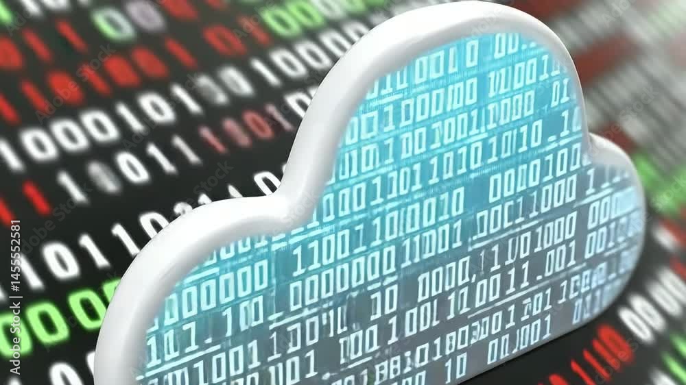 Poster cloud computing concept in digital technology with binary code background