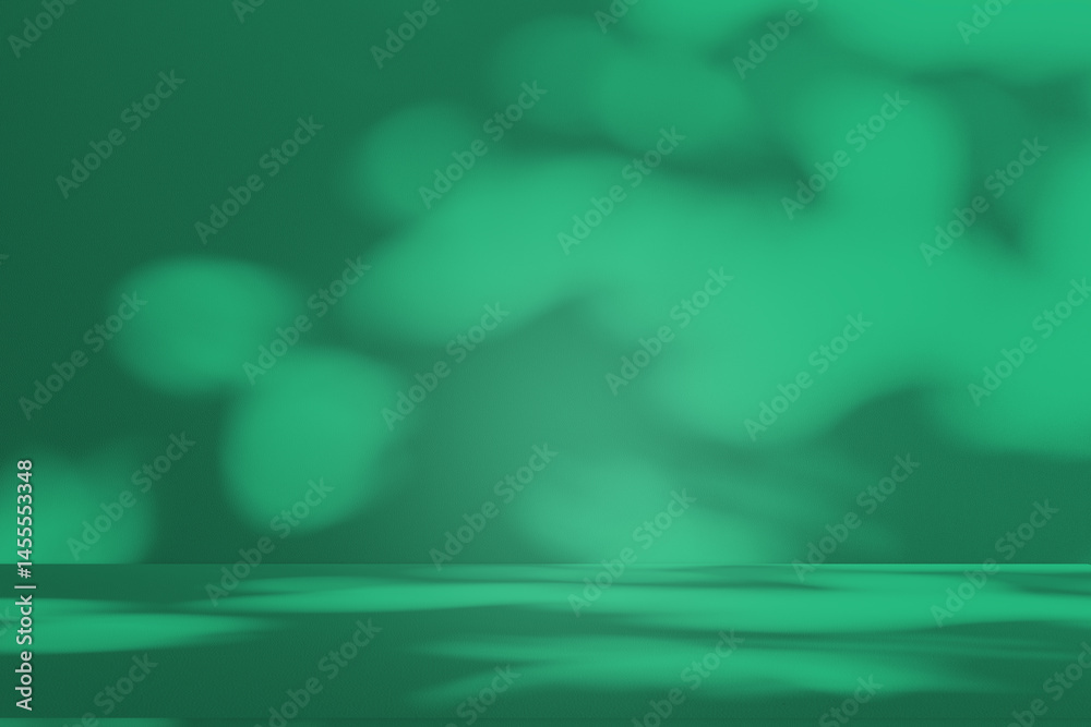 Poster Wall interior background, studio and backdrops show products. with leaf shadow from window color green and white. background for text insertion and presentation of product	