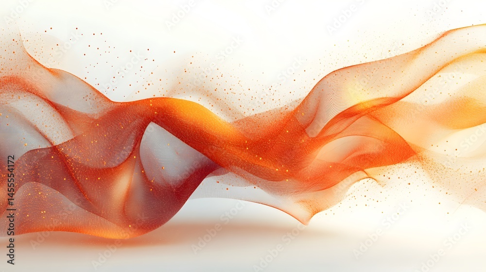 Poster Dynamic abstract with flowing, sheer fabric in orange and gold. Sparkling particles create an ethereal, energetic feel. Elegant and sophisticated. Abstract Digital low-poly wireframe connected