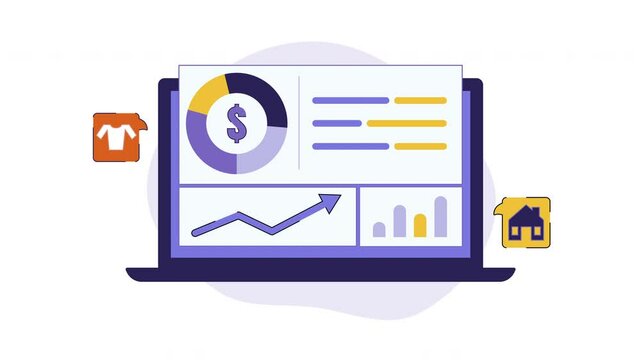 Expense analysis with financial data and icons, suitable for presentations, reports, websites, and articles on finances.