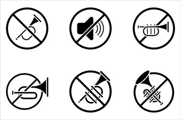 No horn prohibited sign flat icon set, Traffic and road sign on white background