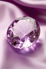 Faceted Lilac Gemstone on Silky Fabric Creates a Luxurious and Elegant Visual Experience