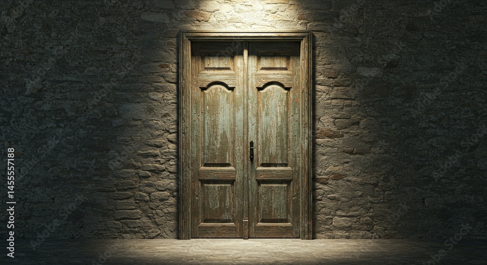 Aufkleber A door is lit up by a light, and it is the only thing visible in the image
