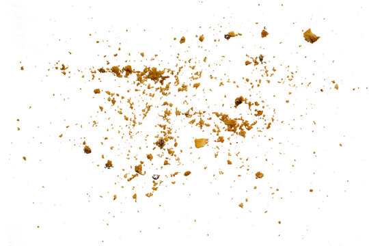 cookie crumbs scattered on white transparent background	