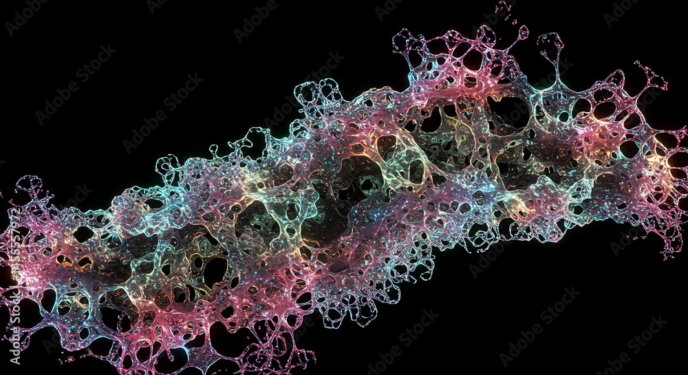 Poster a colorful, abstract image of a long, thin line of bubbles