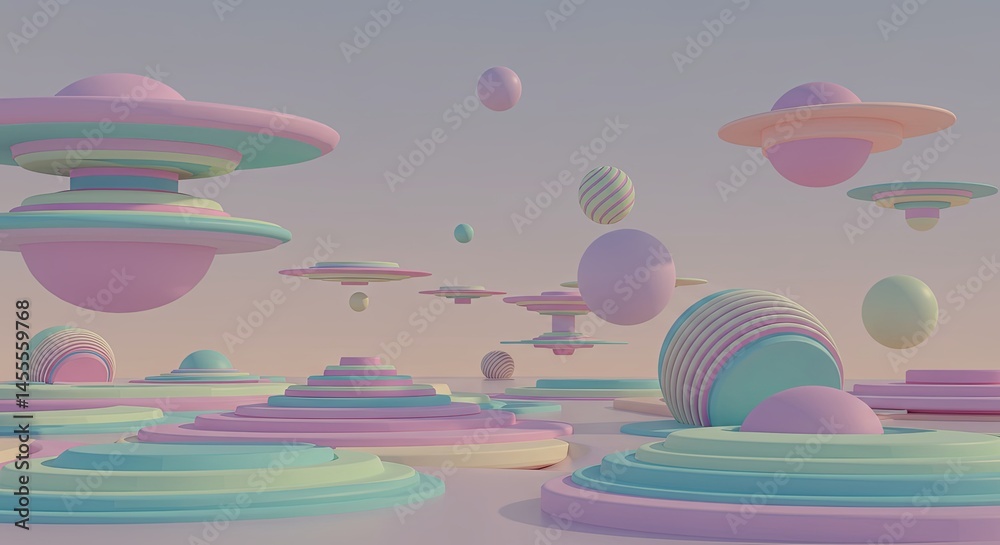 Poster A colorful space with many different colored spheres floating around