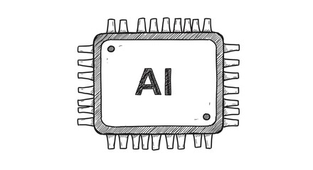 Hand-Drawn AI Microchip Illustration