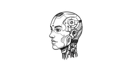Cyborg Woman Sketch Human-Robot Hybrid