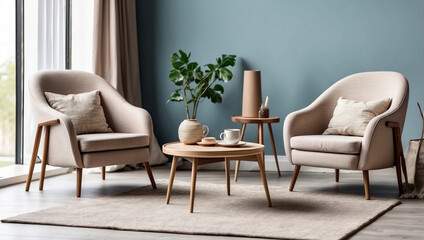 Stylish Home Relax Room Interior with Two Armchairs for Comfort