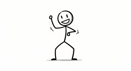 Fototapeta premium Joyful Stick Figure Dancing Isolated on White