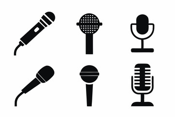 set of mic icon vector silhouette illustration isolated on white background