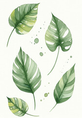 Fototapeta premium Elegant watercolor painting featuring prehistoric green leaves, perfect for nature inspired designs.