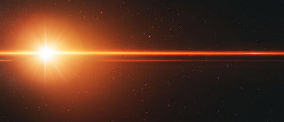 Obraz premium Golden Light Beam Shining Through Dark Space with Sparkling Stars and Dust Particles Creating a Cosmic Scene