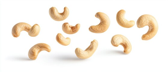 Scattered Cashews on White Background A Nutritious Snack Option for Healthy Eating and Snacking Choice for Everyone