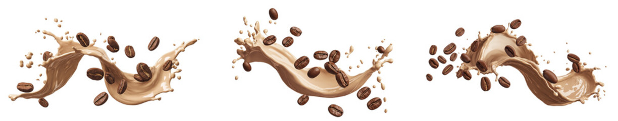 High-Quality PNG coffee beans and cream splash on white background