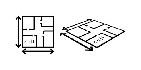 Real Estate Floor Plan, Property Size, Area Measurement Icon. Square Foot Measurement For Property