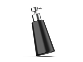 Black cosmetic plastic bottle with dispenser pump for mockup and branding, 3d illustration