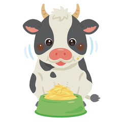 食事中のウシのイラスト