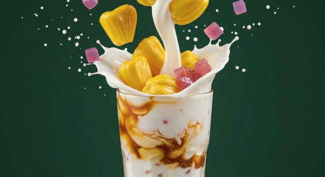 Colorful es oyen toppings exploding in syrup
