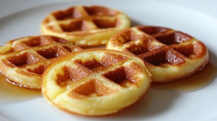 Delicious Golden Waffles with Syrup on a White Plate Ready to Eat for Breakfast or Brunch