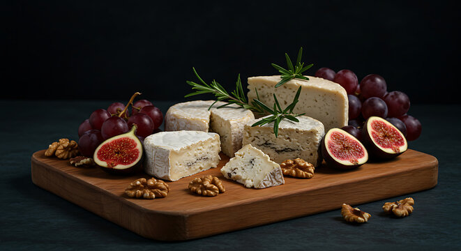 Delicious Camembert cheese figs grapes walnuts rosemary exquisite appetizer  a culinary delight