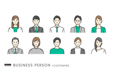 ネガティブな表情のビジネスパーソン ベクターイラストセット