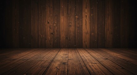 Perspective old wood texture background in the room. Vintage wooden wall.