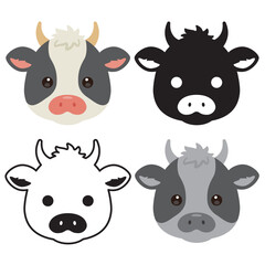 ウシの顔アイコンセット