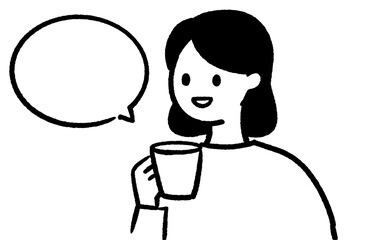 ホットドリンクを飲む女性のイラスト
