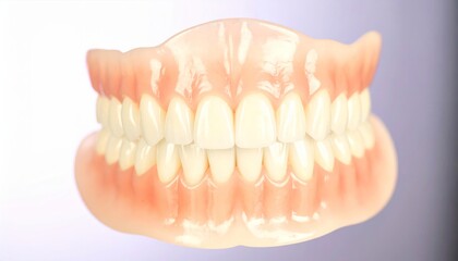 Fototapeta premium Full Denture with Bright White Teeth on Pink Gums
