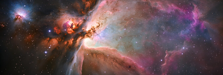 Naklejka premium Celestial Symphony: A Cosmic Dance of Stars, Nebulae, and Distant Galaxies in the Infinite Universe