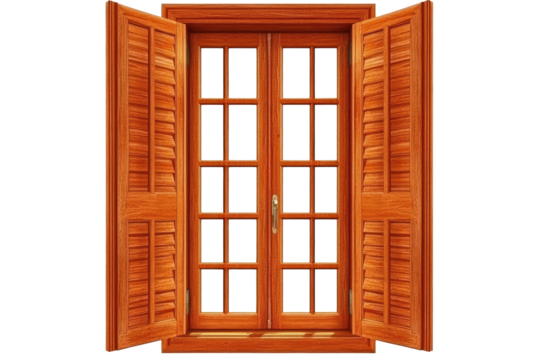 Wooden double-hung window with shutters