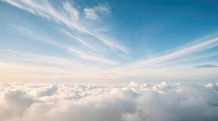 Serene Cloudscape: A Breathtaking Aerial View of Soft, White Clouds and Azure Sky