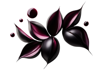 Dark floral composition with deep crimson accents and glossy texture