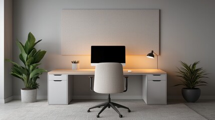 Modern Minimalist Workspace with Stylish Desk and Green Plants