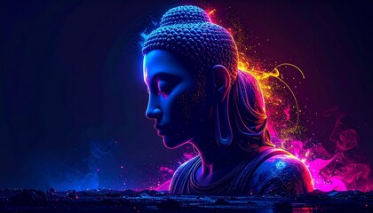 colorfull neon buddha wallpaper