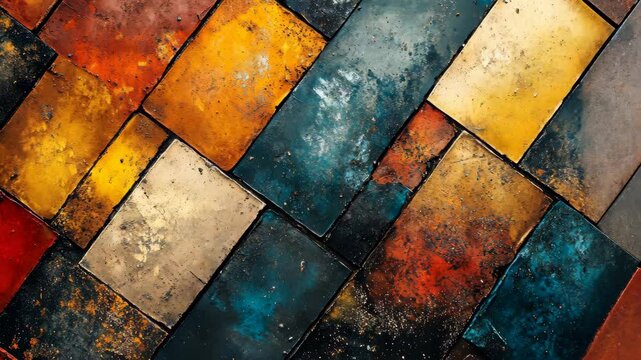 Colorful tiled floor pattern background. Diagonal herringbone design with mottled hues