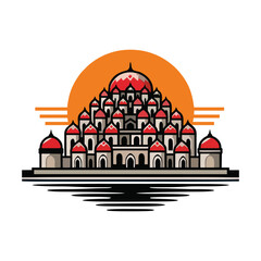 logo of 99 dome mosque in makassar indonesia vector style