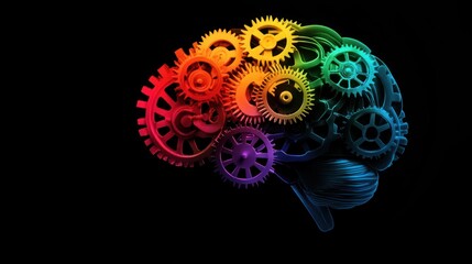 The Colorful Cogs of Cognition: A vibrant visualization of the human brain as a complex mechanism, showcasing the intricate workings of thought and intelligence.