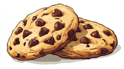 Two chocolate chip cookies close up illustration