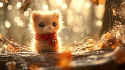 Adorable Kitten in Autumn Woods: A Digital Painting