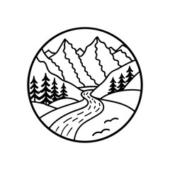 Minimalist Mountain and Sea Line Art